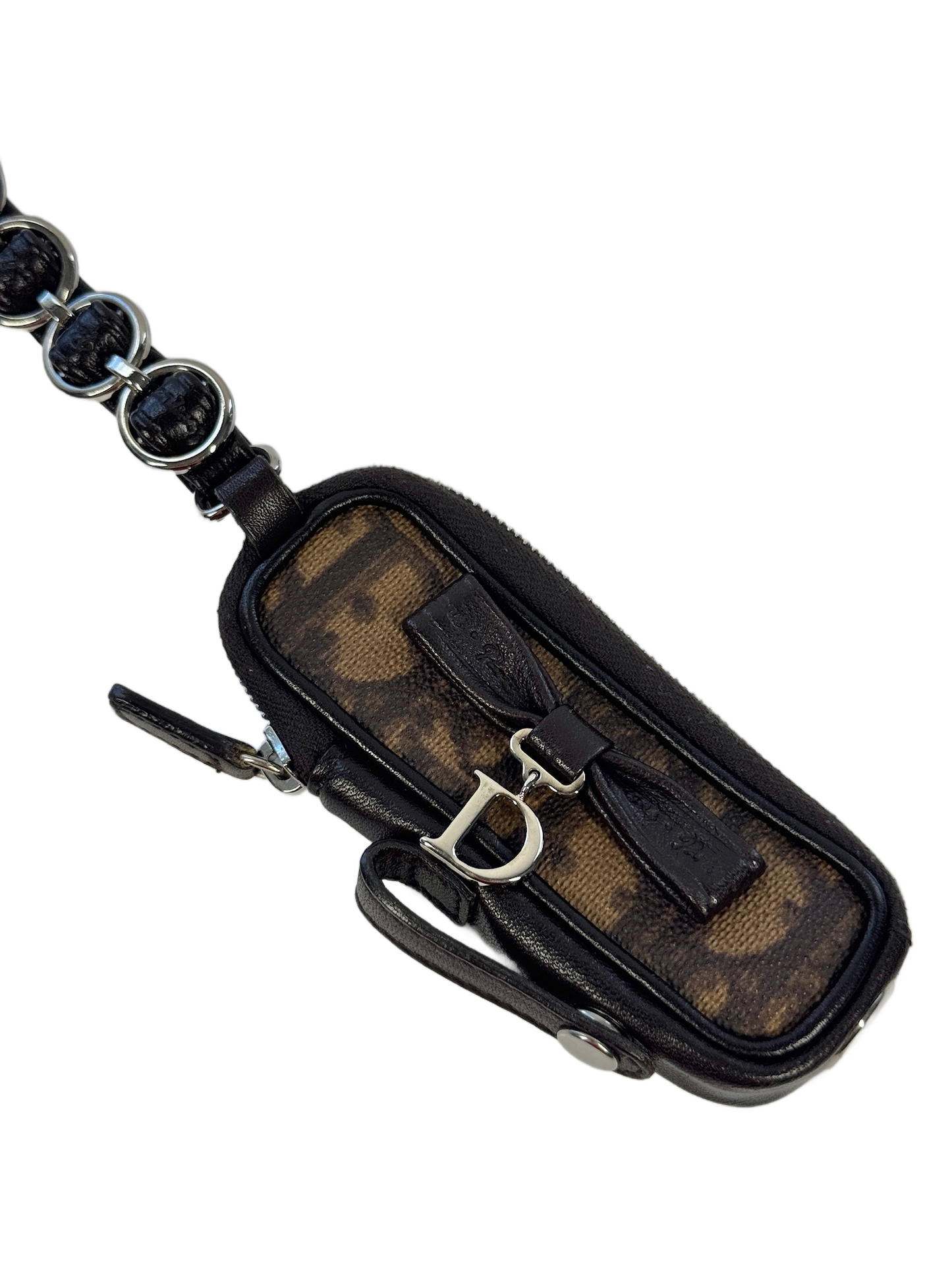 Dior Vintage 2006 Brown Diorissimo Monogram Canvas Leather Romantique Bow Lipstick Key Holder & Bag Charm