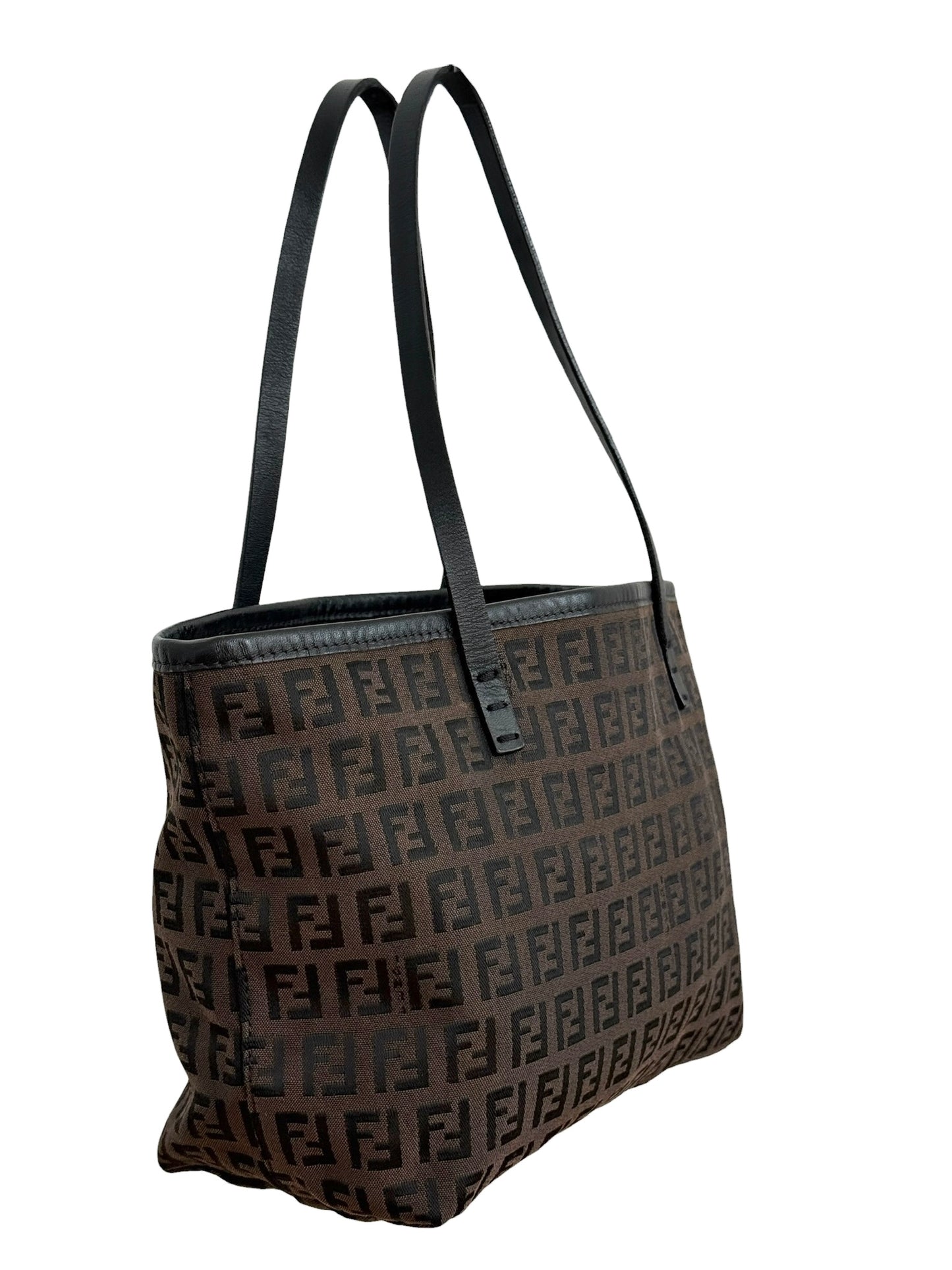 Fendi Vintage Dark Brown & Black Zuccchino Zucca Monogram Mini Small Shoulder Tote Bag