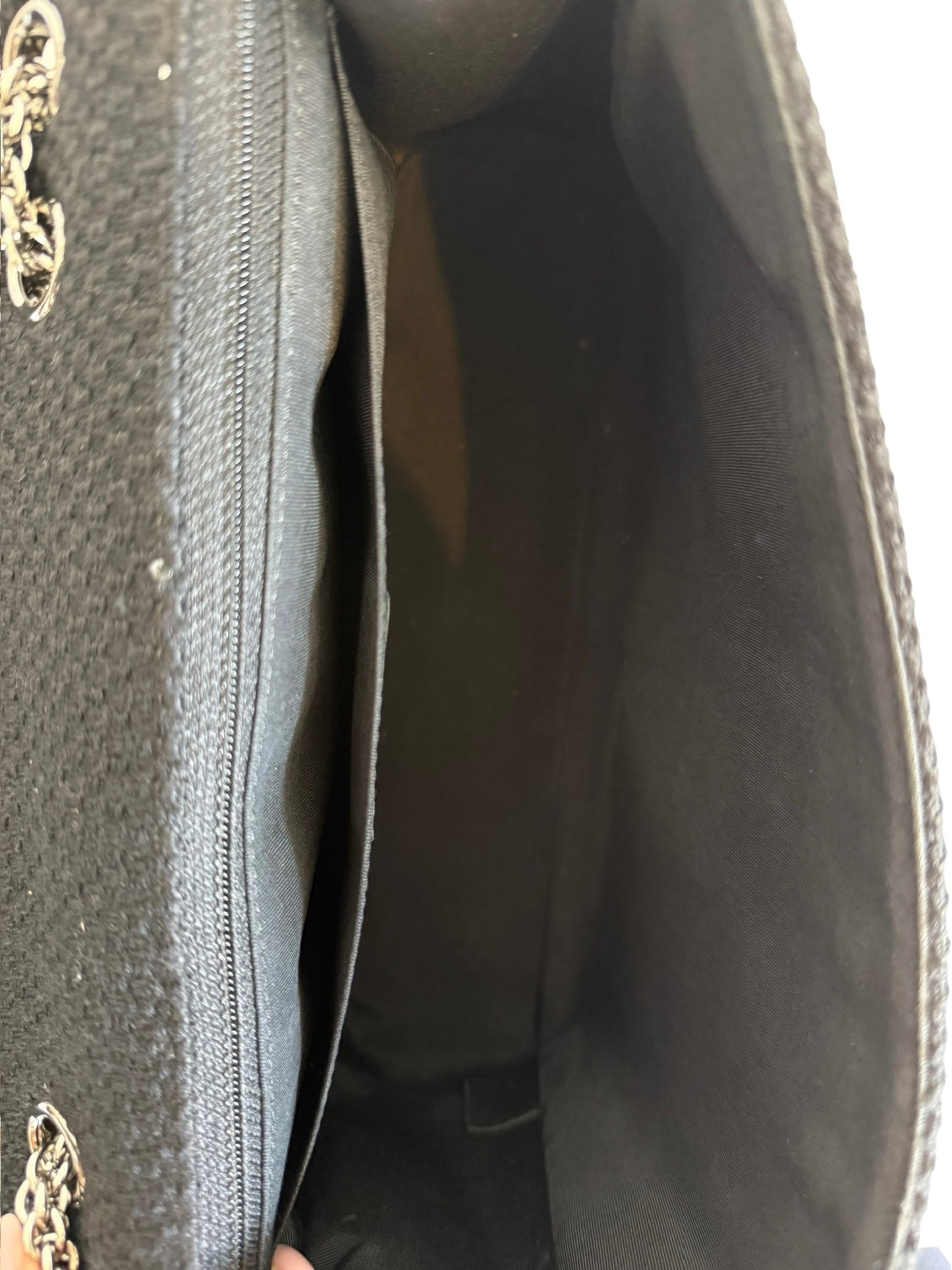 Chanel Vintage Paris-Shanghai Pudong Strass Black Tweed and Crystal CC Logo Jumbo Classic Flap Bag