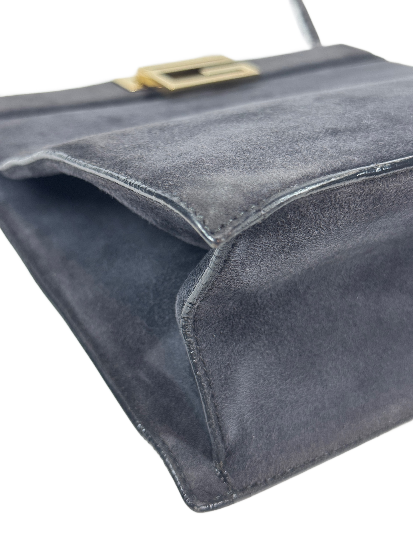 Gucci Vintage 80s Gray Suede Trapezoid G Top Handle Shoulder Bag