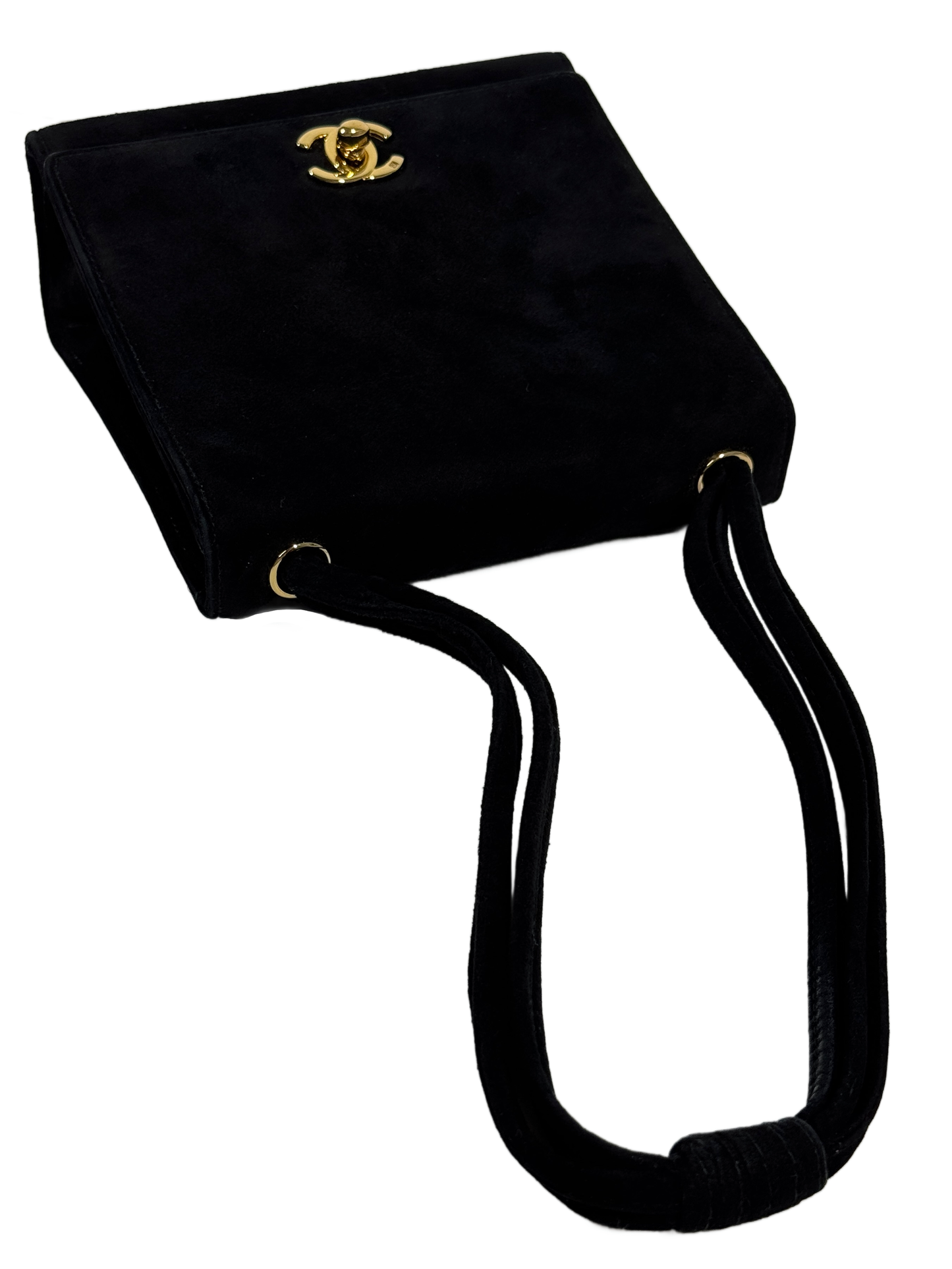 Chanel Vintage ‘98 Black Suede Square Mini Classic Flap Shoulder Bag w 24K Gold Plated Hardware