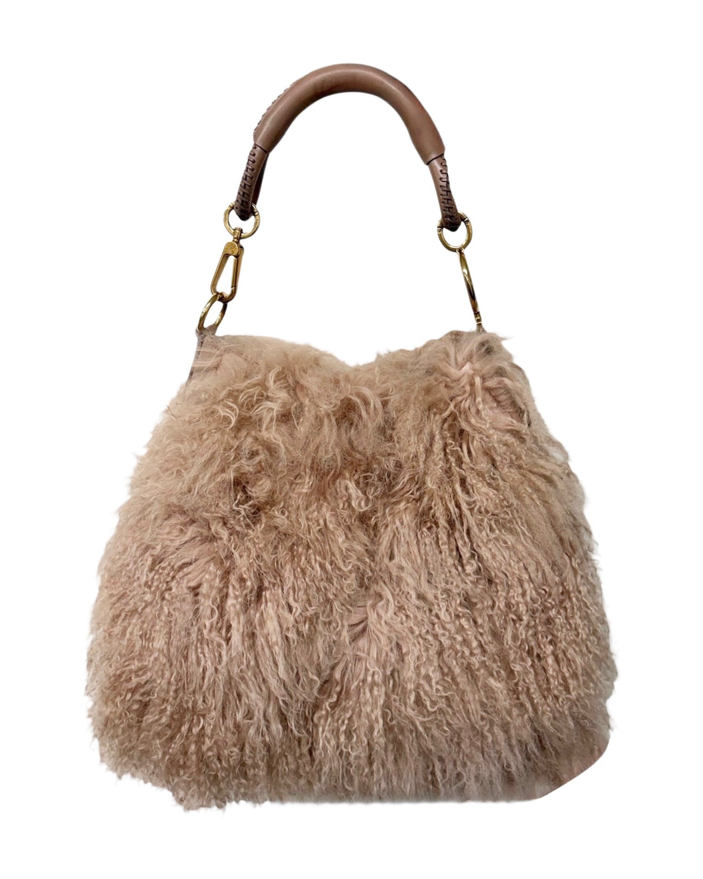 Dior Vintage 2000 Mauve Pink Mongolian Lamb Fur Libertine Shoulder Hobo Bag