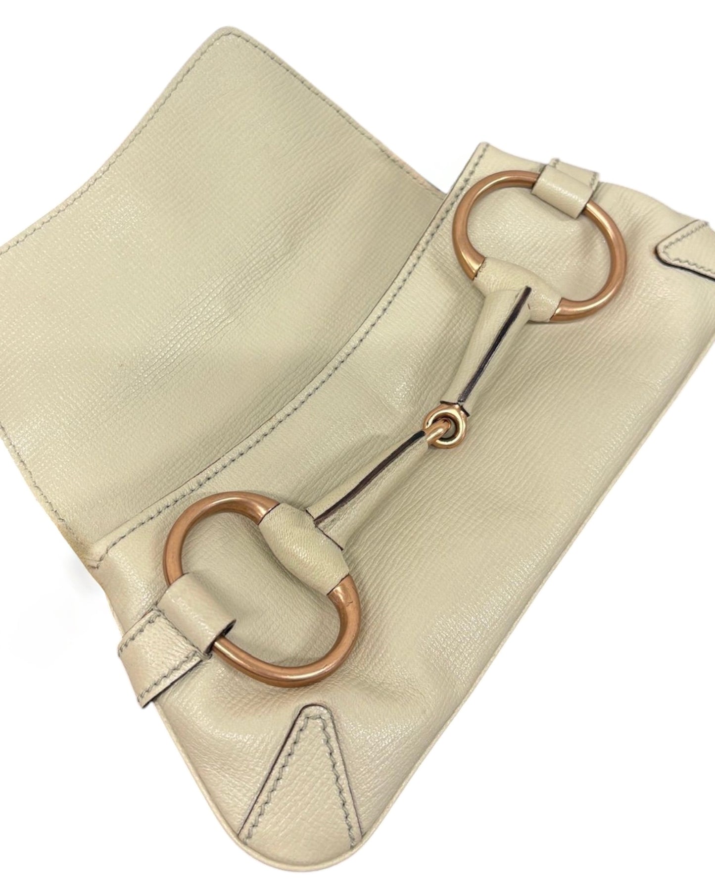 Gucci Vintage Ivory Leather Small Horsebit Shoulder Clutch Bag
