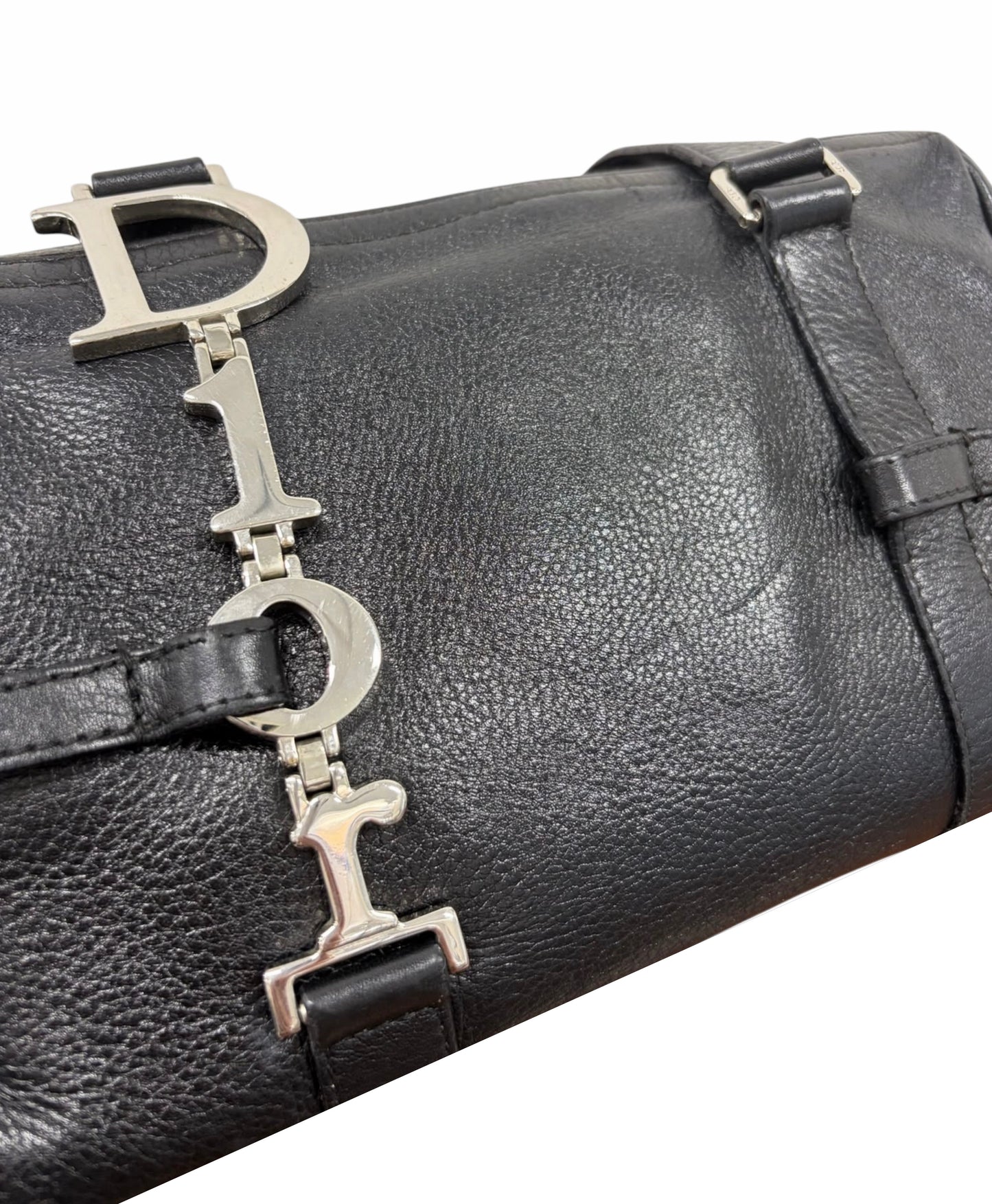 Dior Vintage 2005 Black Calfskin Leather Logo Small Boston Bowler Shoulder Bag