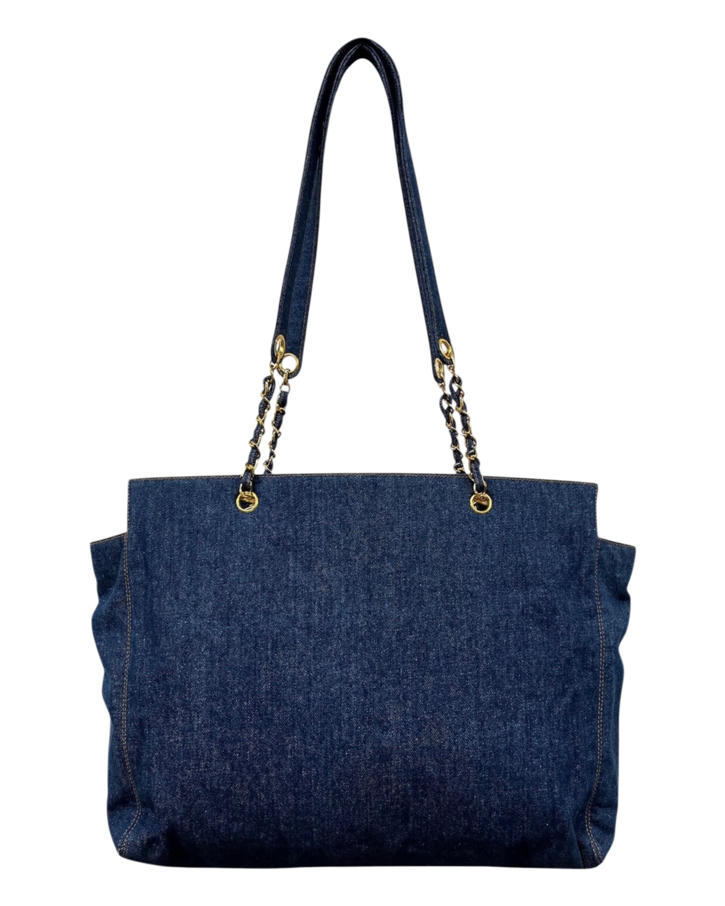 Chanel Vintage 90s Blue Denim CC XL Shoulder Tote Bag