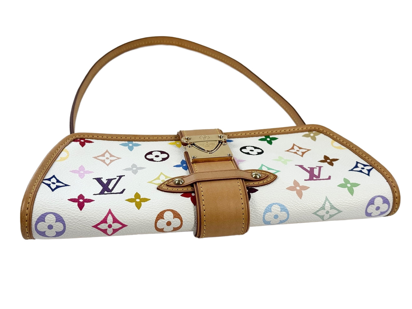 Louis Vuitton Vintage 00s Multicolor Blanc / White Monogram Shirley Pochette Shoulder Clutch Bag