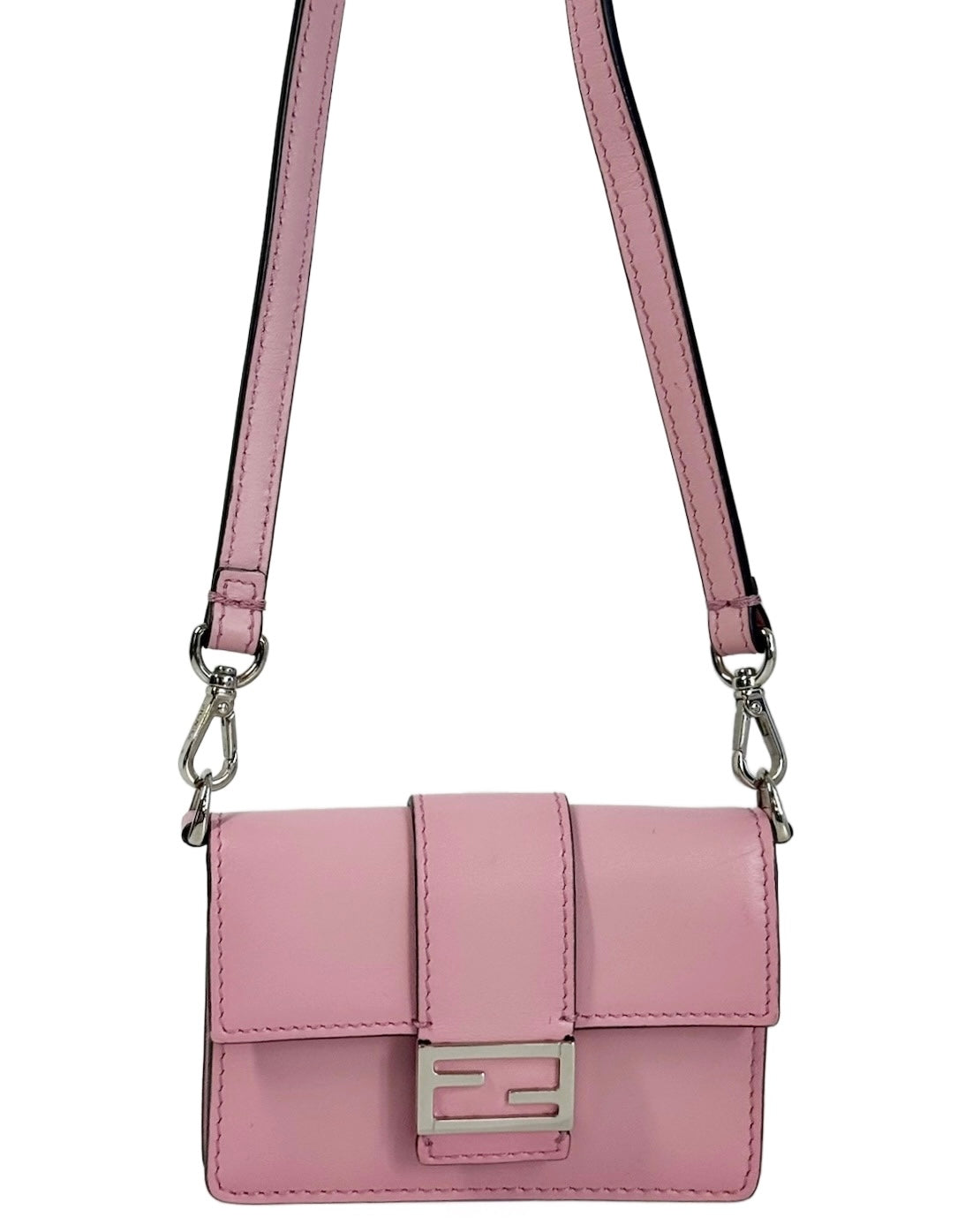Fendi 2022 Pink Micro Baguette Card Holder Shoulder / Crossbody Bag