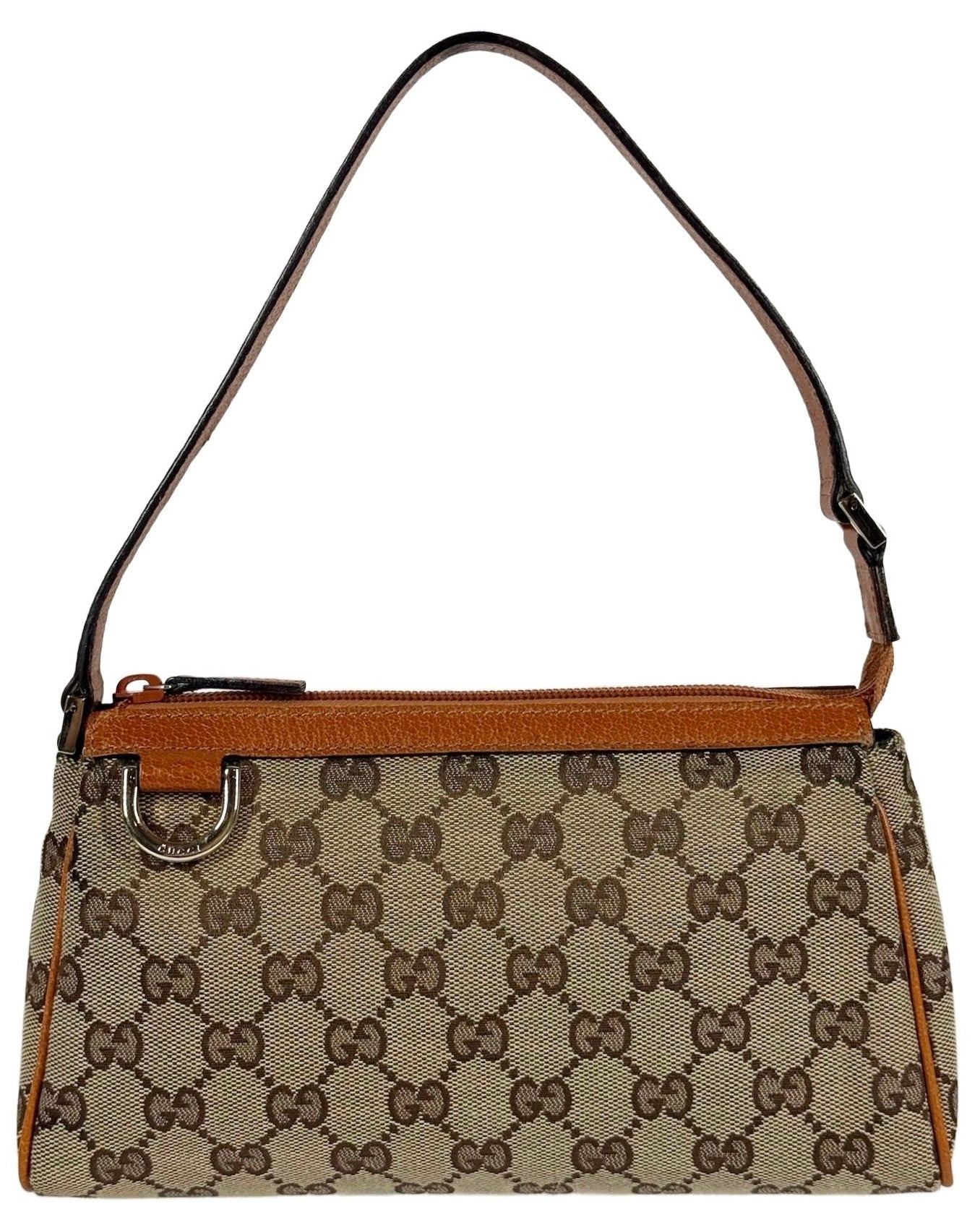 Gucci Vintage Brown GG Monogram Orange Leather Trim Abbey Pochette