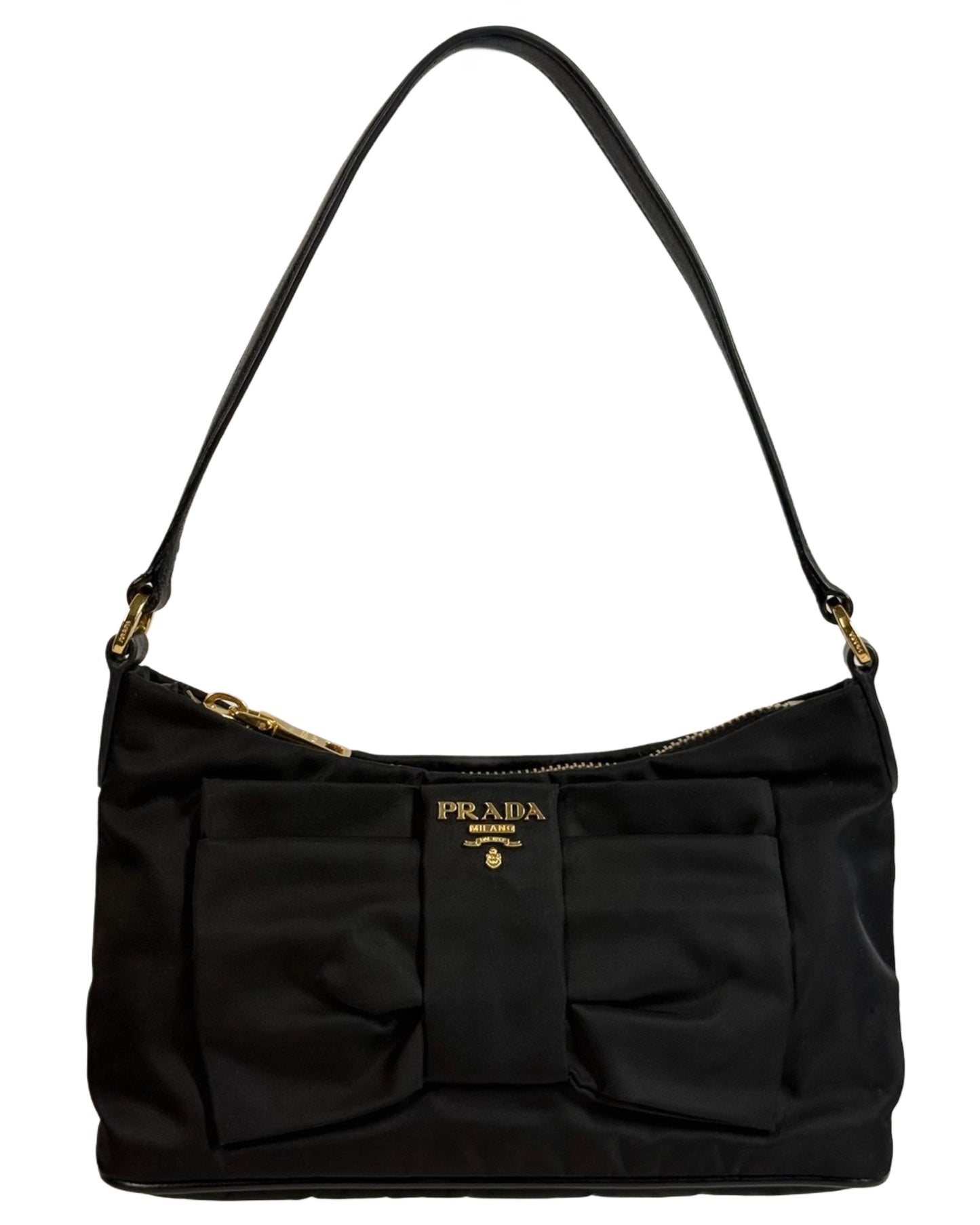 Prada Vintage Black Nylon Bow Mini Shoulder Bag