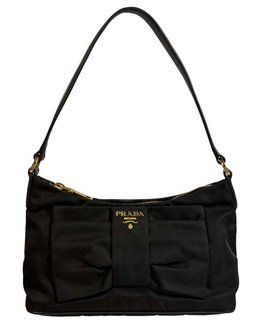 Prada Vintage Black Nylon Bow Mini Shoulder Bag