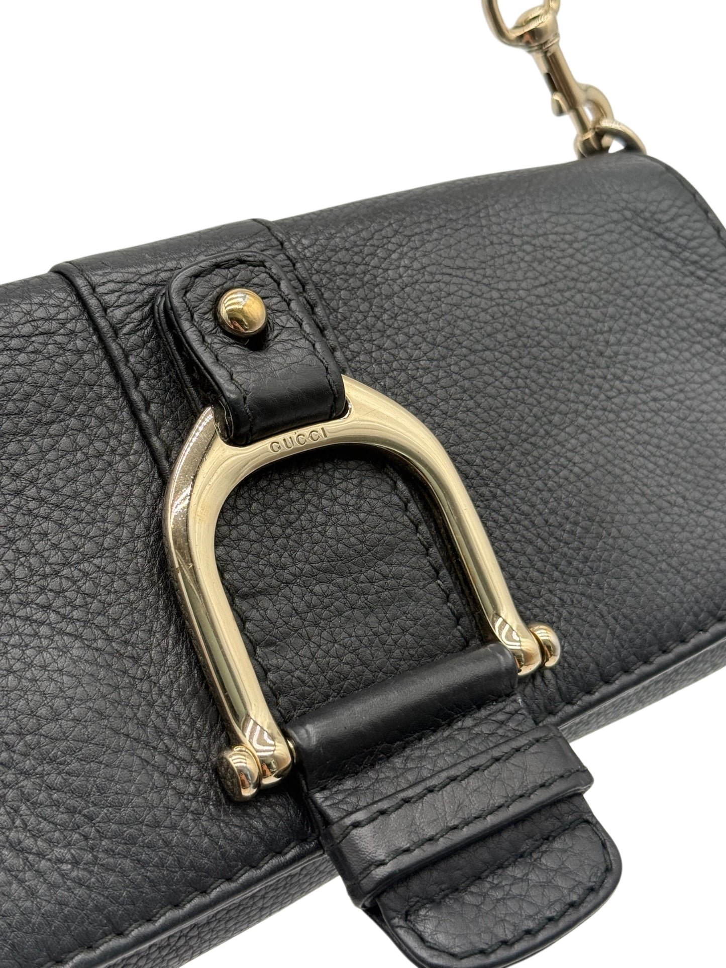 Gucci Vintage Black Pebbled Leather Half Bit Small Chain Pochette Shoulder Bag