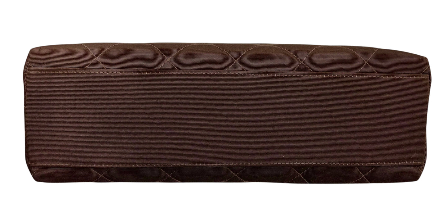 Chanel Vintage 1999 Dark Brown Quilted Satin Mini CC Shoulder Tote Bag with 24K Gold Plated Hardware