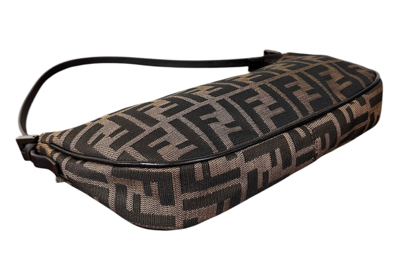 Fendi Vintage Brown Zucca Monogram Medium Boat Pochette Shoulder Bag