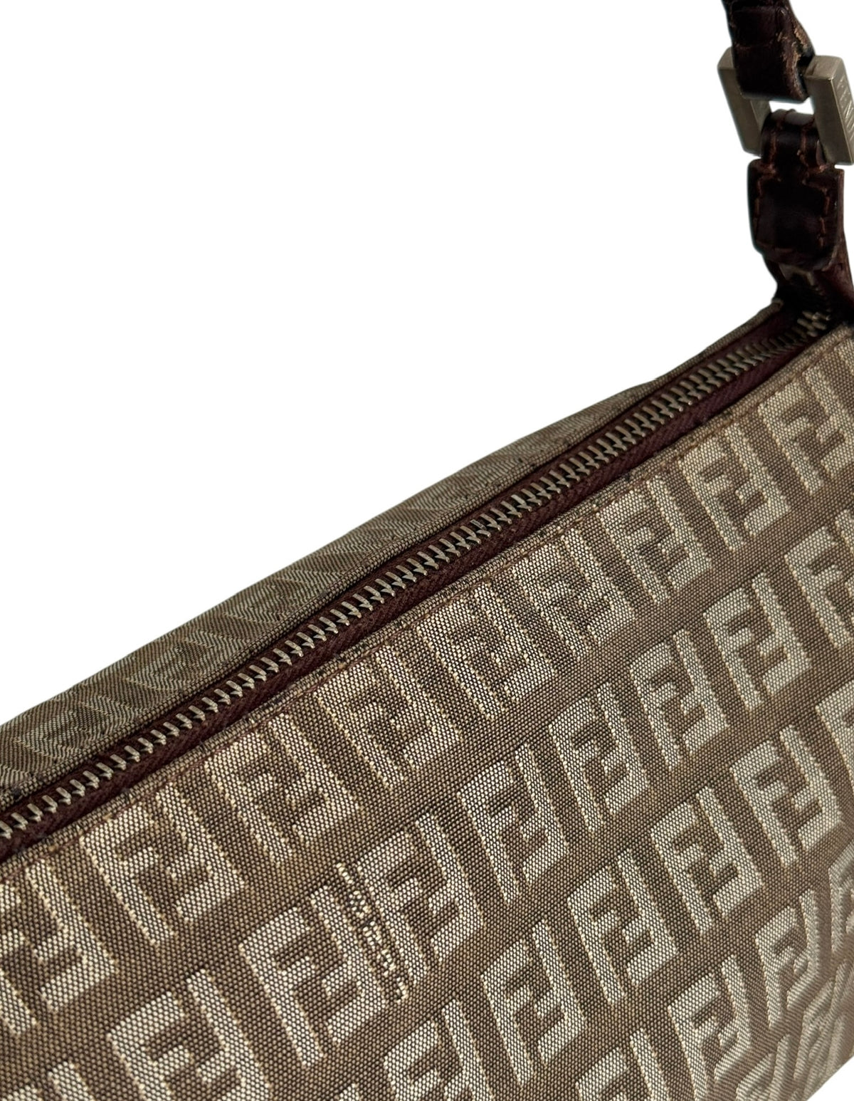Fendi Vintage Light Brown Zucchino Zucca Monogram Rectangular Shoulder Pochette Bag