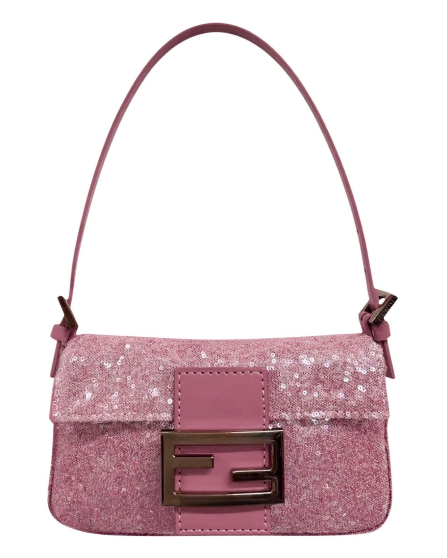 Fendi Vintage Pink Sequin Mini Shoulder Baguette Bag