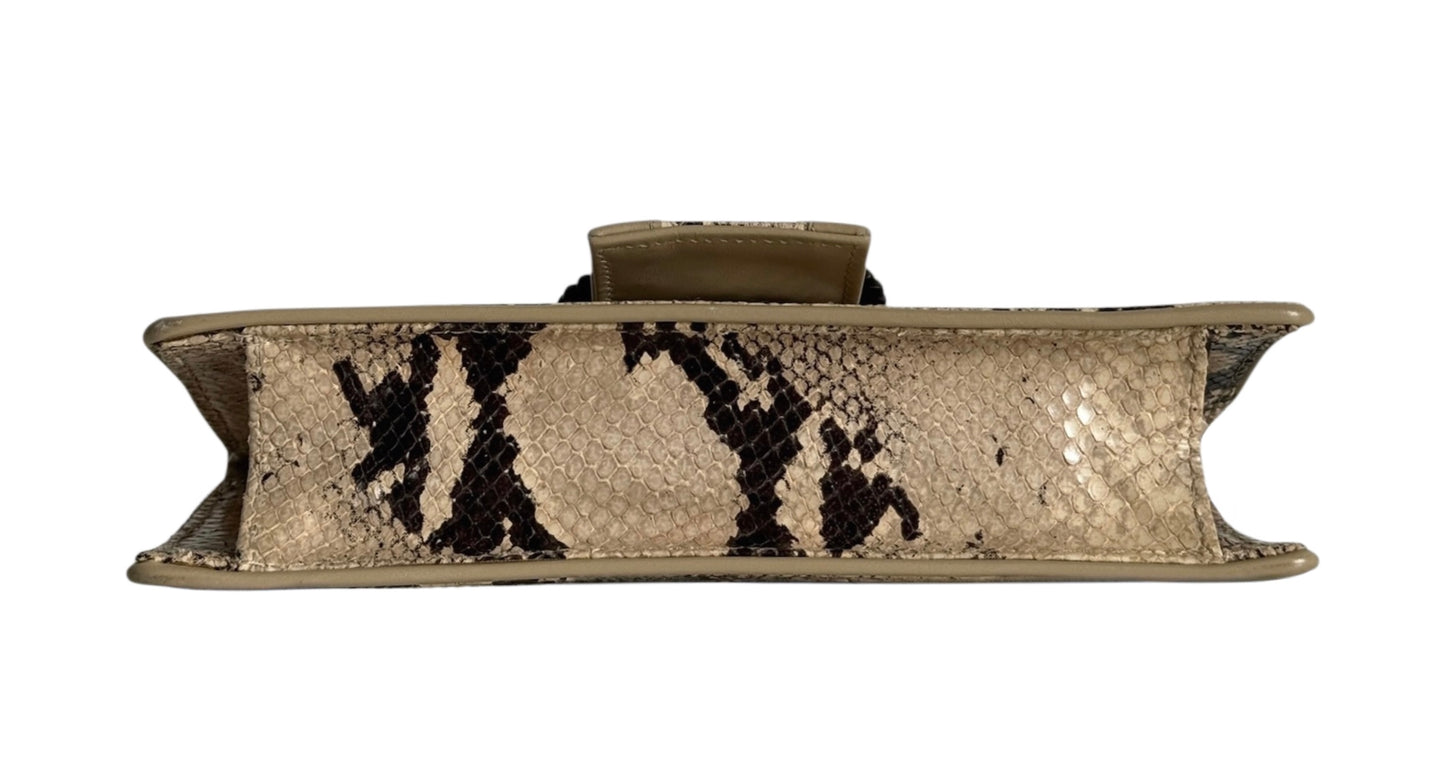 Dolce & Gabbana Vintage Beige Python Leather Crystal Clasp Shoulder Evening Bag 