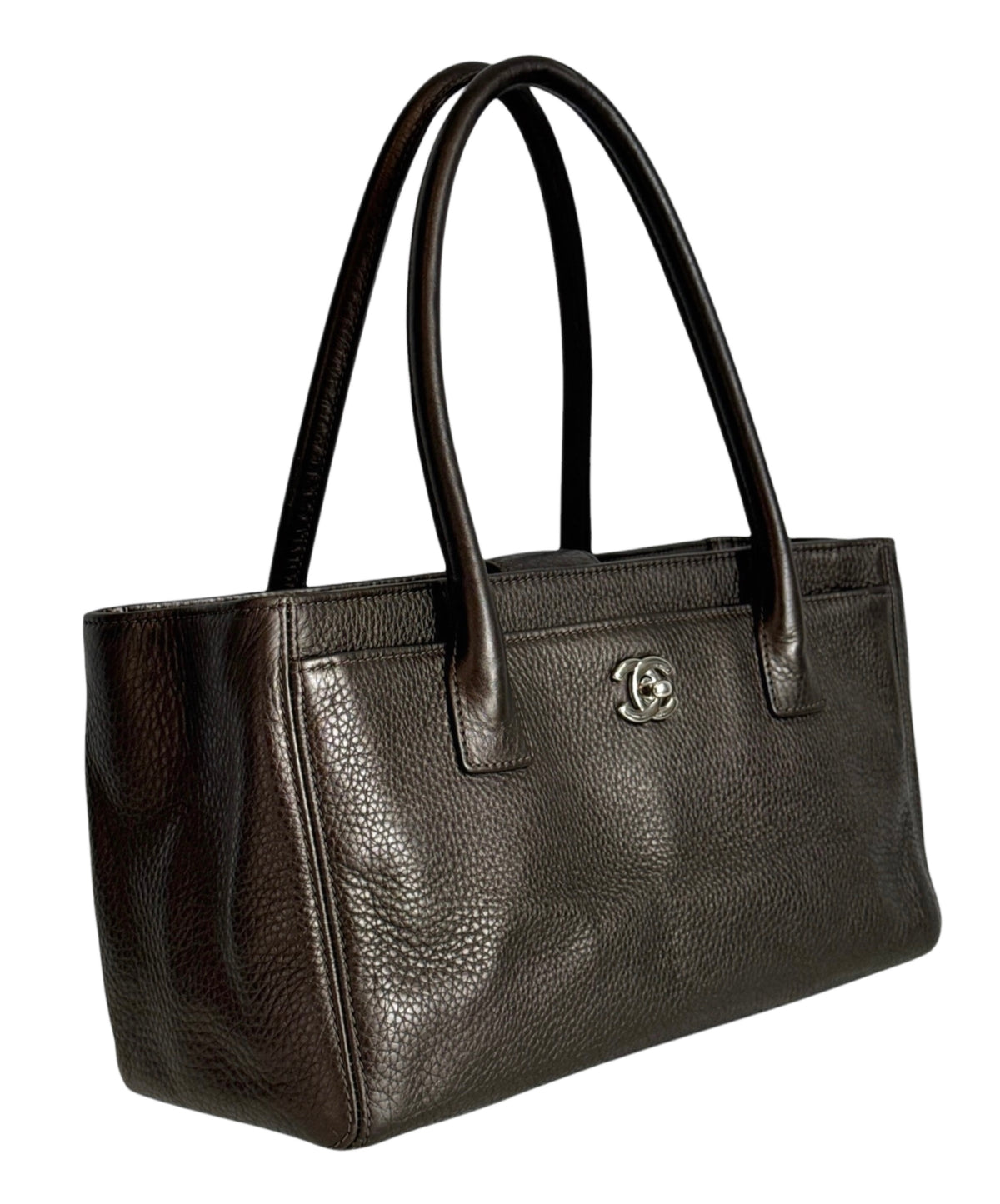 Chanel 2014 Metallic Pewter Brown Deerskin Leather Small Cerf Executive Shoulder Tote Bag with SHW