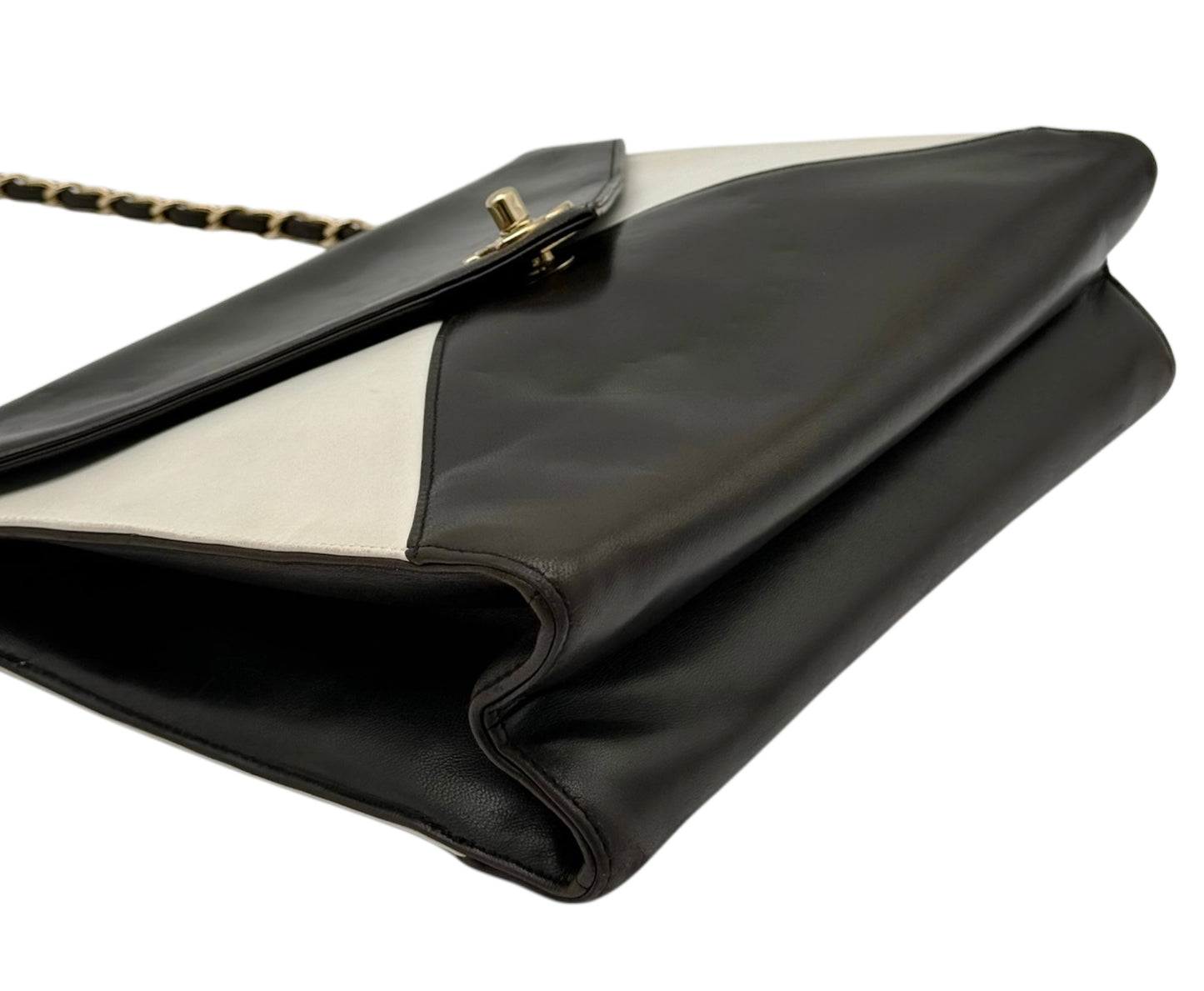Chanel Vintage 90s Black and White Lambskin Envelope Flap Shoulder Bag w 24K GPHW