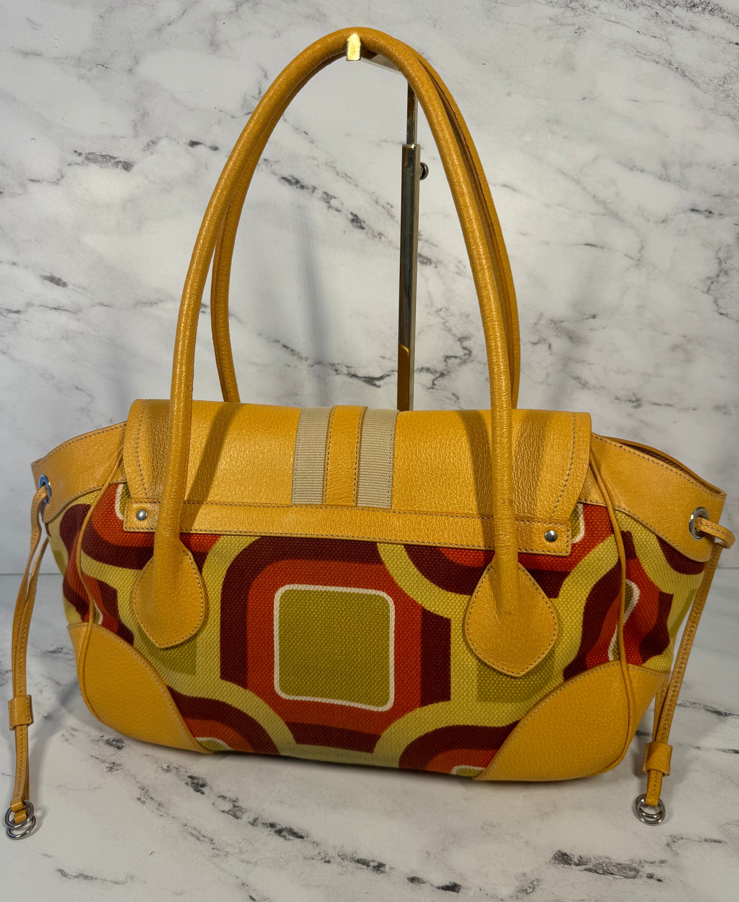 Prada Vintage Yellow Leather Geometric St. Soho Large Canapa Shoulder Bag