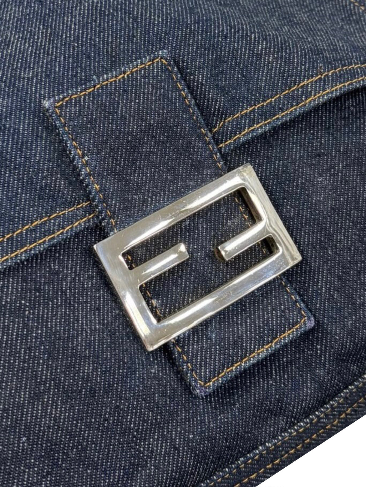 Fendi Vintage Classic Blue Denim Mamma Baguette Shoulder Bag