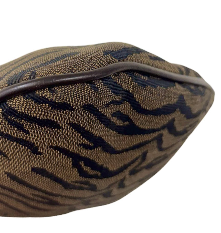 Fendi Vintage Dark Brown Zebra Print Oyster Hobo Shoulder Bag