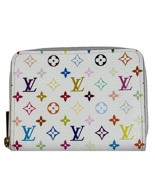 Louis Vuitton Vintage Monogram Multicolor Blanc / White Mini Zippy Wallet Card Holder