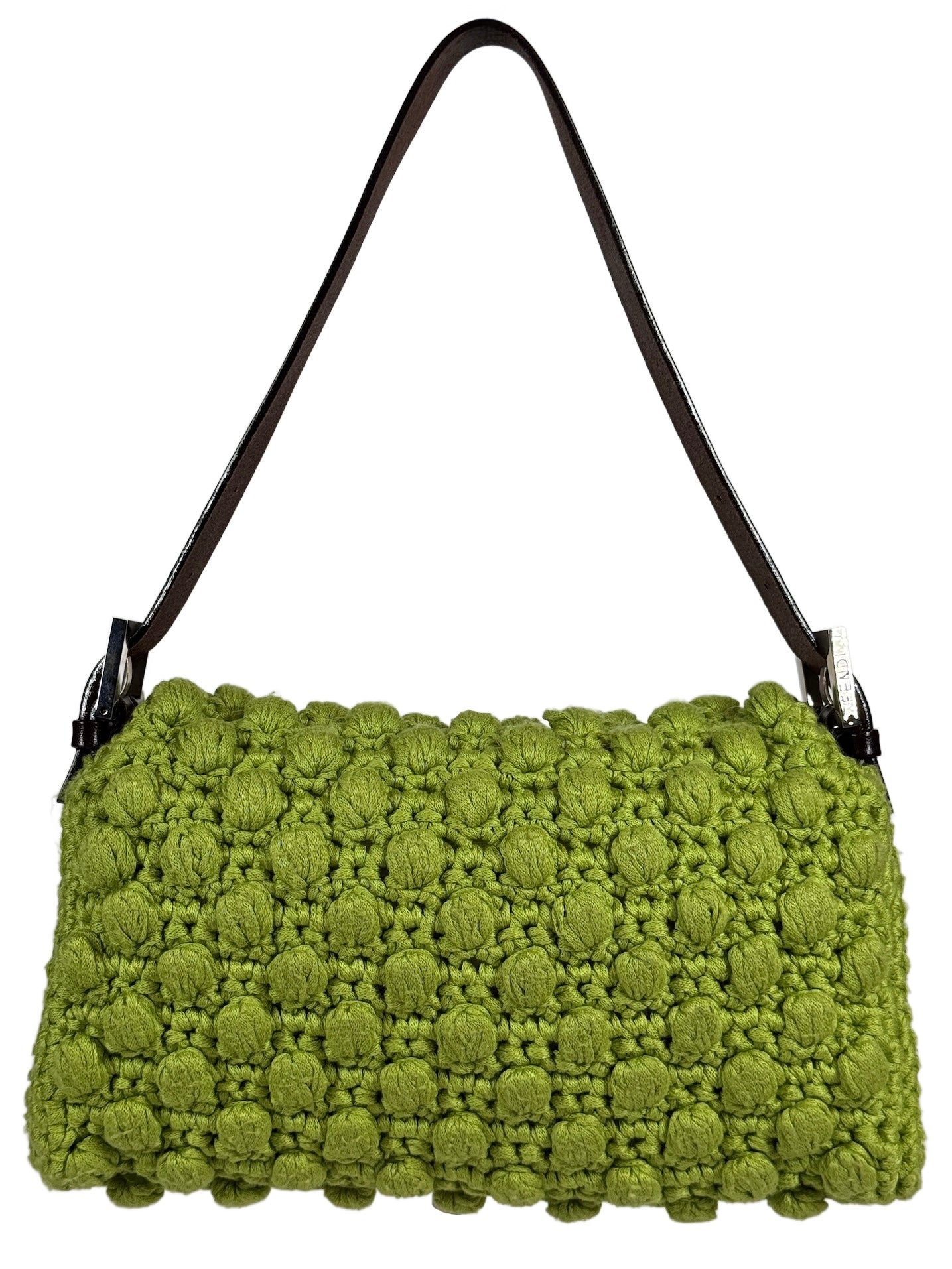 Fendi Vintage Lime Green Crochet Knit Shoulder Baguette Bag – Old
