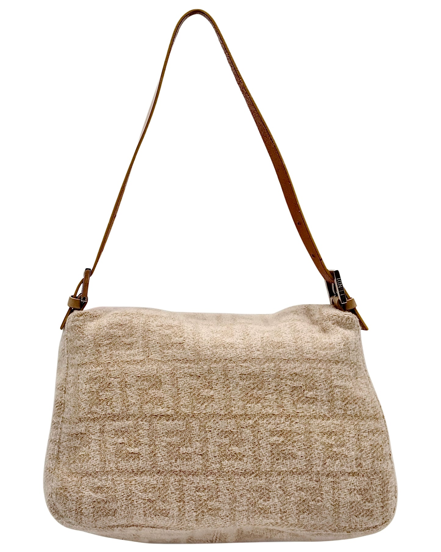 Fendi Vintage Beige Zucca Monogram Knit Wool Mamma Baguette Shoulder Bag
