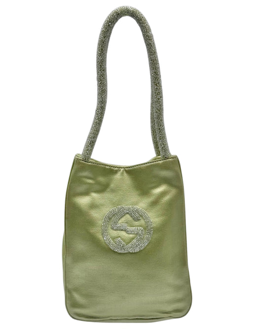 Gucci Vintage Lime Green Satin Beaded Mini Evening Bag