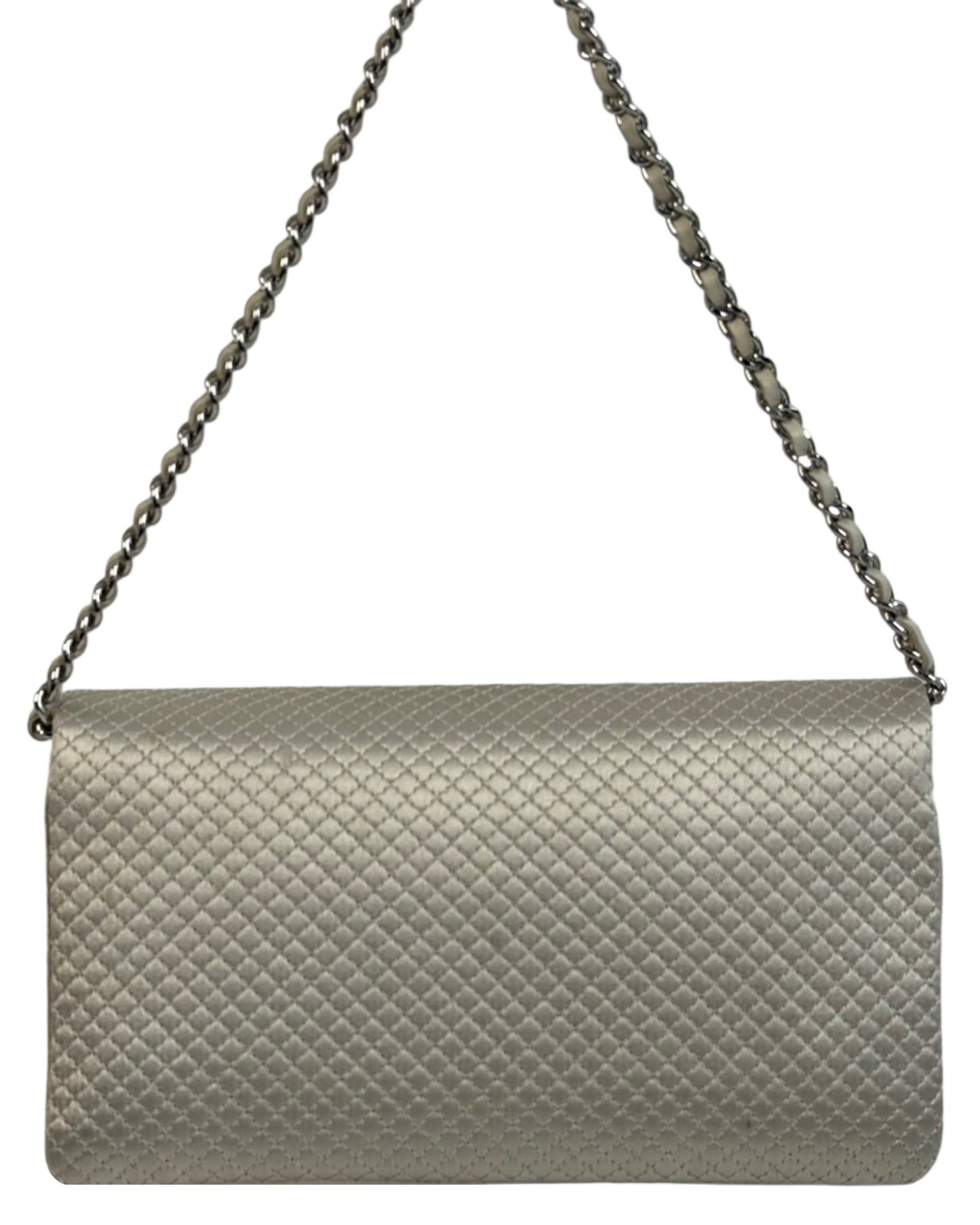 Chanel Vintage Metallic Pewter Quilted Satin CC Logo Mirror Chain Shoulder Bag