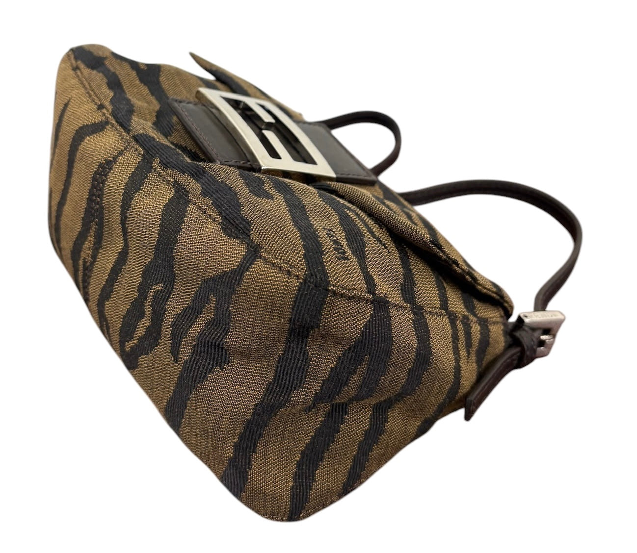 Fendi Vintage Brown & Black Zebra Print Canvas Mini Mamma Baguette Shoulder Bag