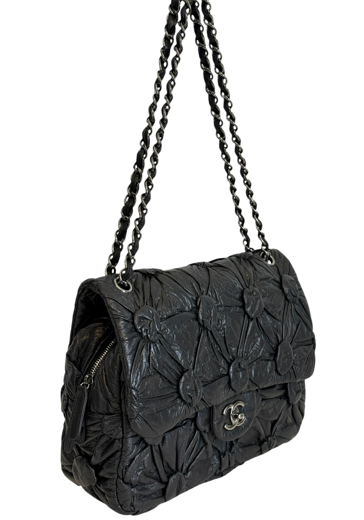 Chanel F/W 2015 Black Lemaire Puffed Draped Lambskin Large Classic Flap Bag