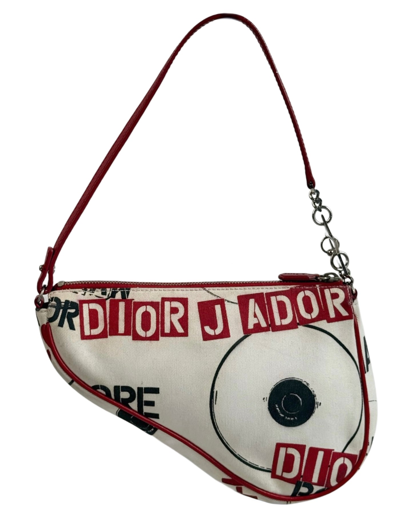 Dior Vintage 2004 White Red & Black Hardcore Piercings Mini Saddle Pochette Bag
