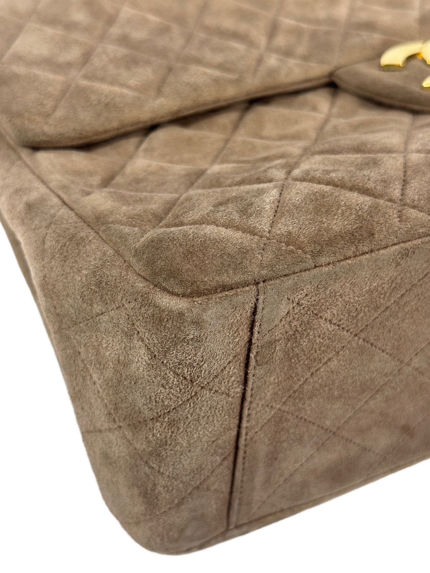 Chanel Vintage 90s Brown Quilted Suede Jumbo CC Shoulder Classic Single Flap Bag