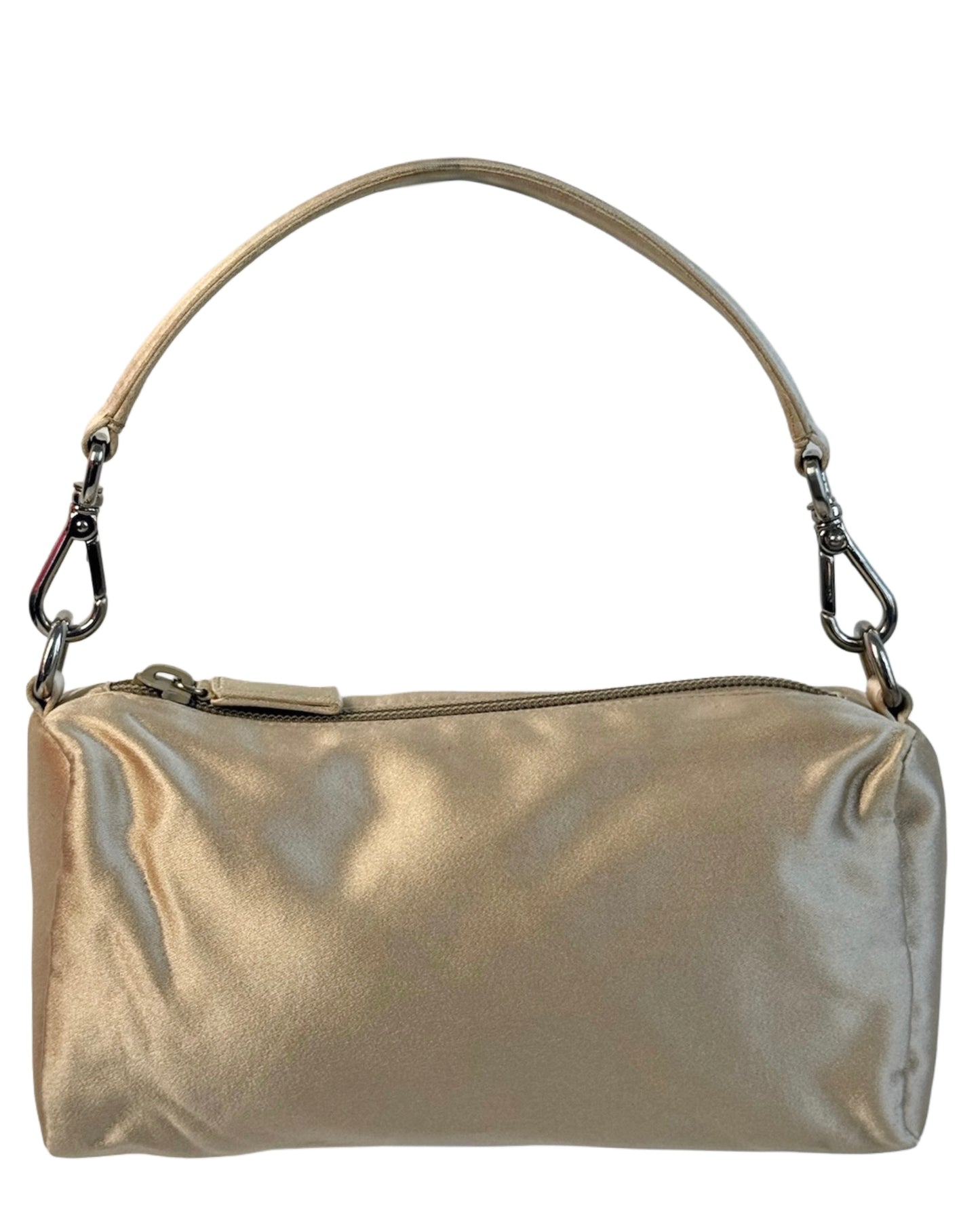 Prada Vintage Ivory Satin Mini Barrel Top Handle Bag