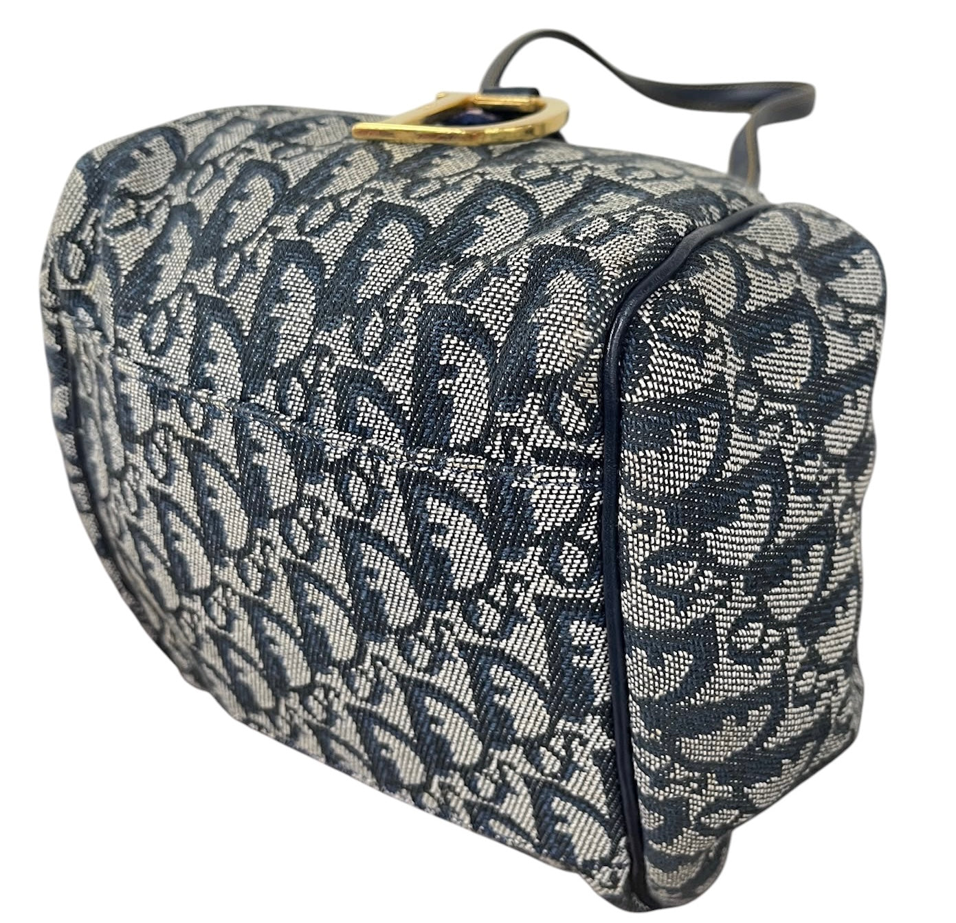 Dior Vintage Navy Blue Trotter Monogram Mini Origami Top Handle Bag