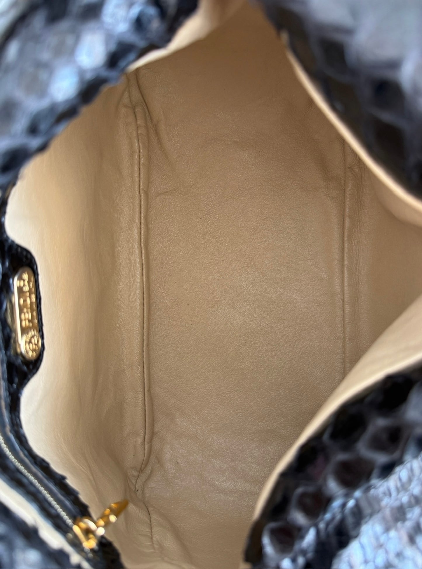 Fendi Vintage Black Python Leather Double Flap Bucket Small Hobo Shoulder Baguette Bag