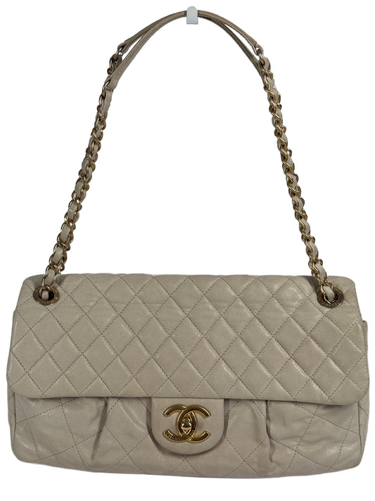 Chanel Iridescent Ivory Quilted Calfskin Large Chic Flap Shoulder Bag