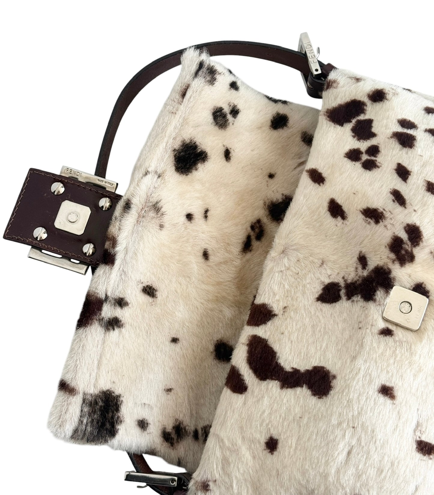 Fendi Vintage Spotted Dalmation Shoulder Baguette Bag