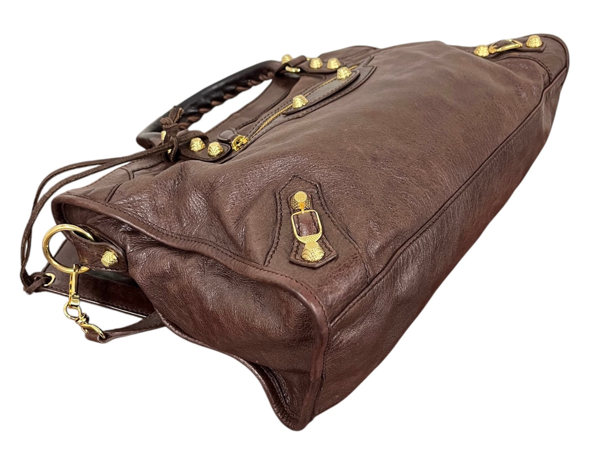 Balenciaga Vintage Dark Brown Leather Medium Motocross City Bag