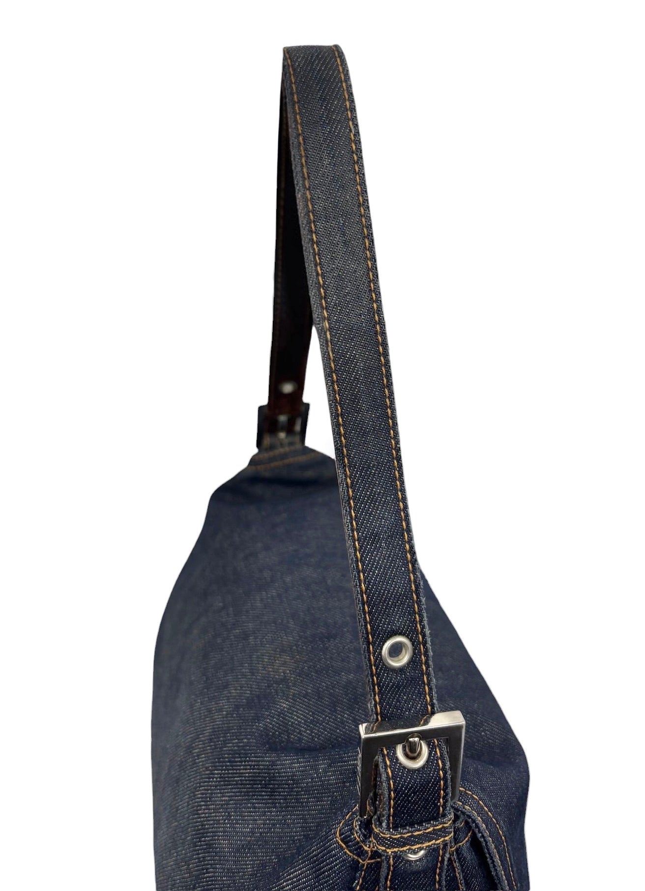 Fendi Vintage Classic Blue Denim Mamma Baguette Shoulder Bag