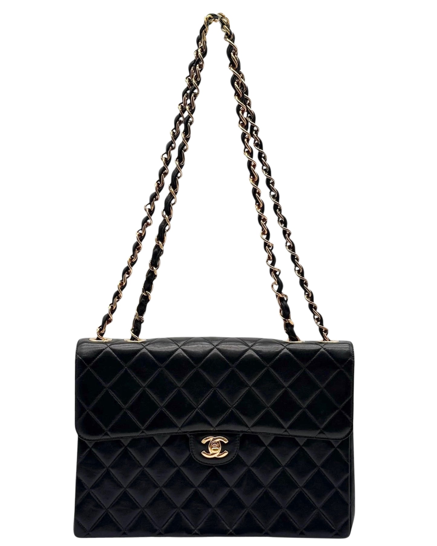 Chanel Vintage 00s Black Quilted Lambskin Maxi Flap Bag W 24K GPHW