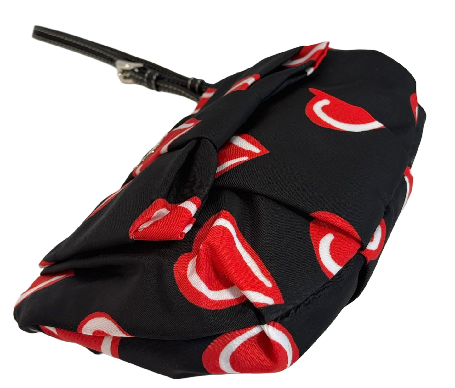 Prada Vintage Black Nylon Red Heart Logo Wristlet Clutch Bag
