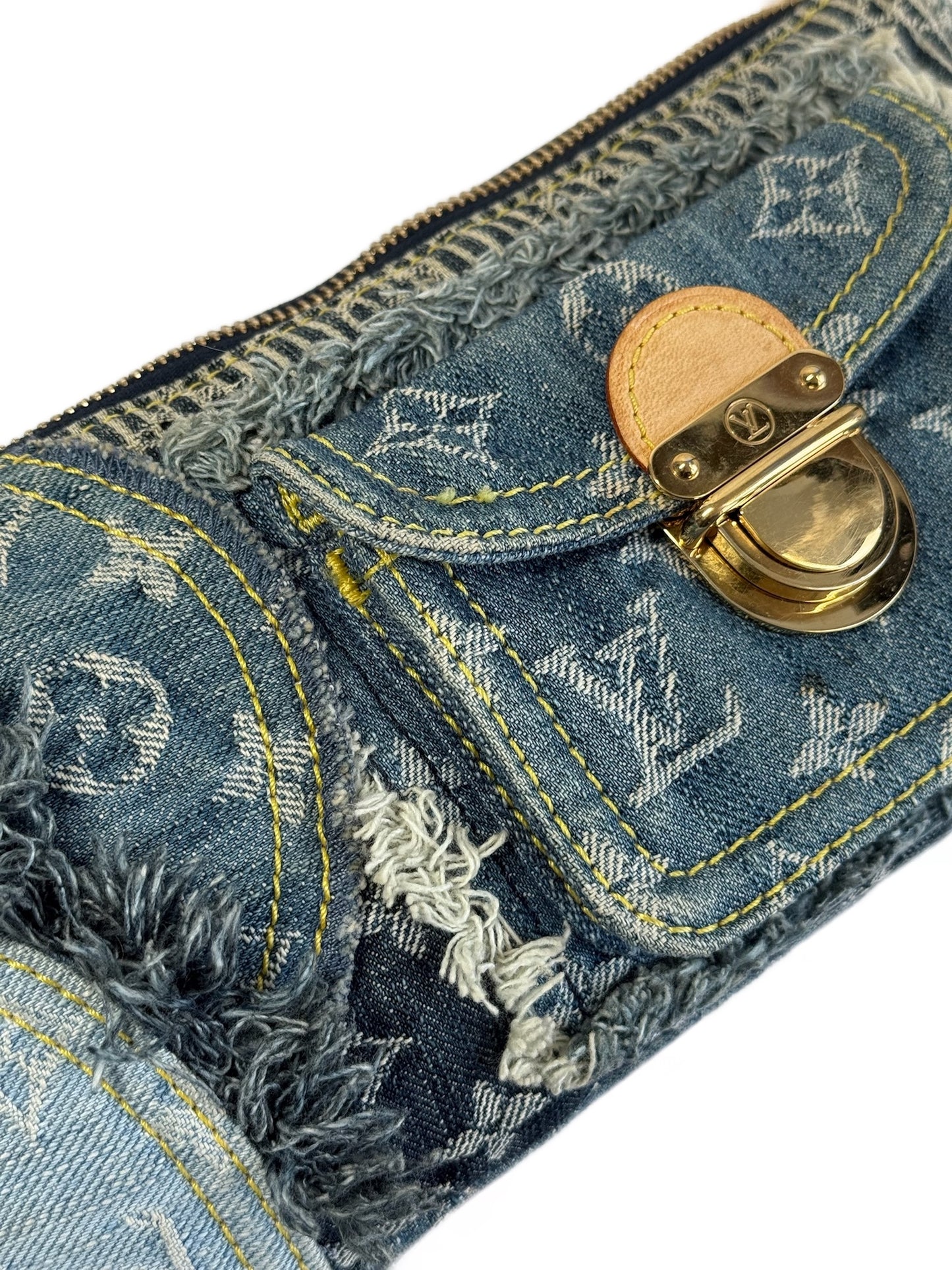 Louis Vuitton Vintage 2007 Blue Denim Monogram Patchwork Shoulder Pochette Bag