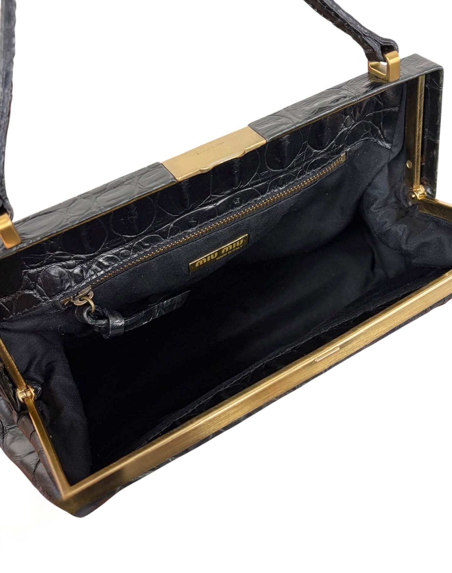 Miu Miu Vintage Black Crocodile Small Kisslock Evening Pochette Bag
