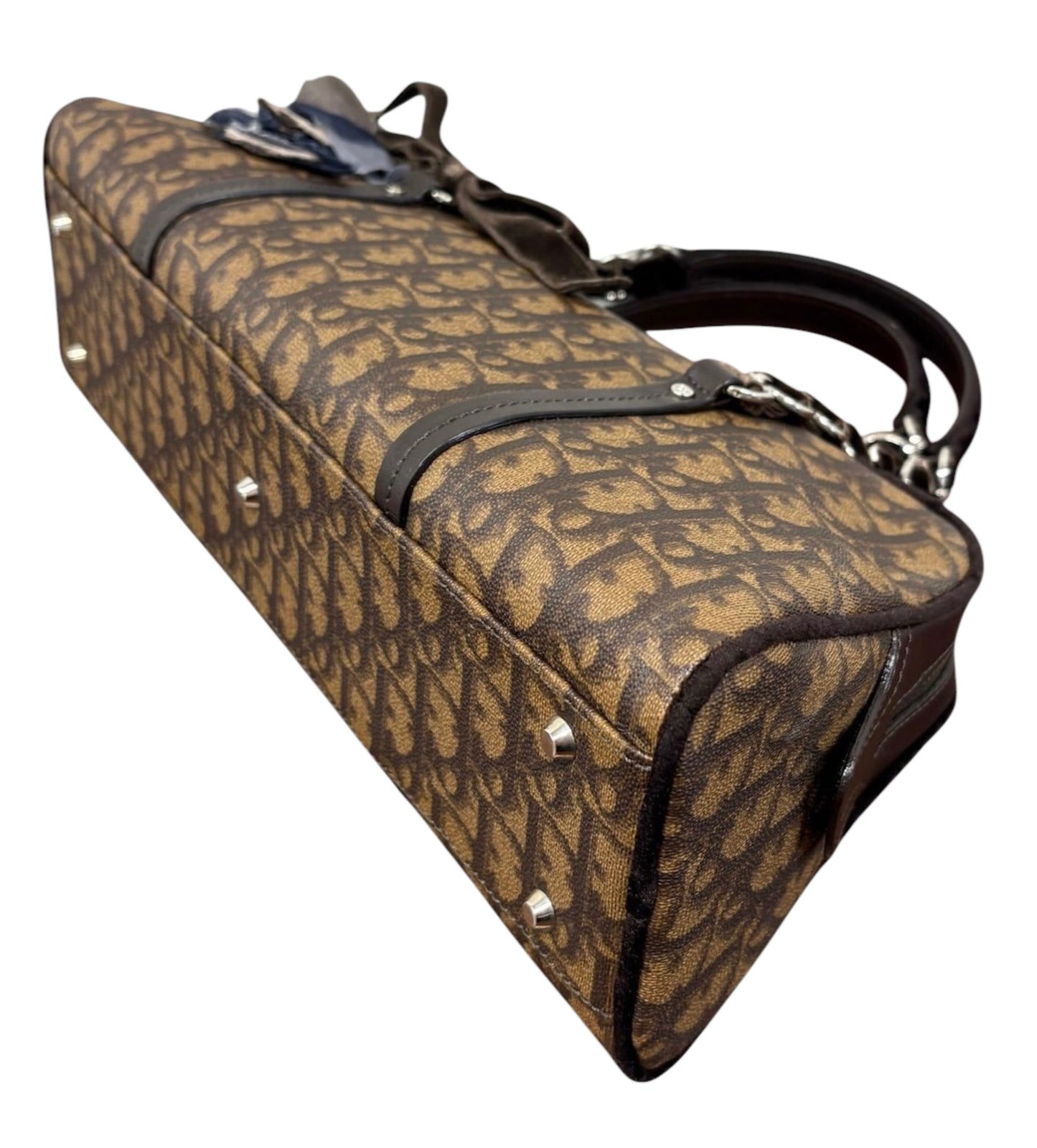 Dior Vintage 2005 Brown Diorissimo Monogram Canvas Romantique Velvet Bow Floral Trotter East West Shoulder Bag