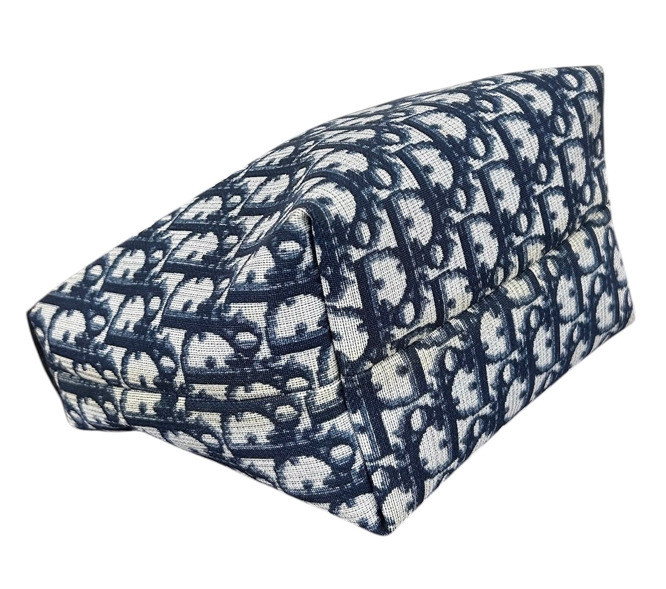 Dior Vintage 2002 Blue & White Trotter Monogram Canvas Small Cosmetic Pouch Handle Pochette Bag