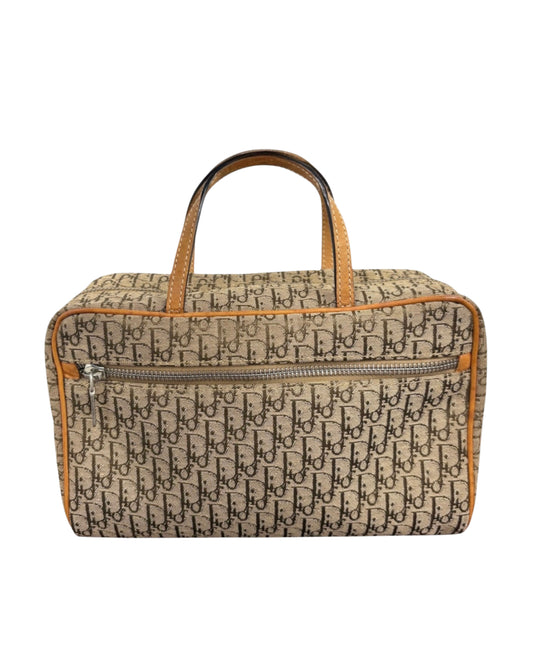 Dior Vintage 2003 Brown Trotter Monogram Canvas Top Handle Cosmetic Toiletry Bag