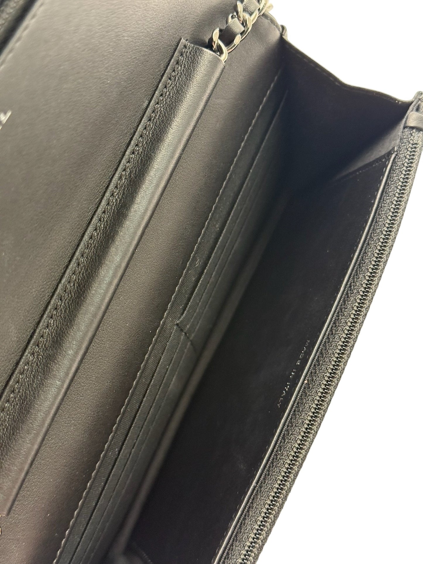 Chanel Black & Metallic Silver Lambskin Two-Toned Boy Wallet on Chain Bag
