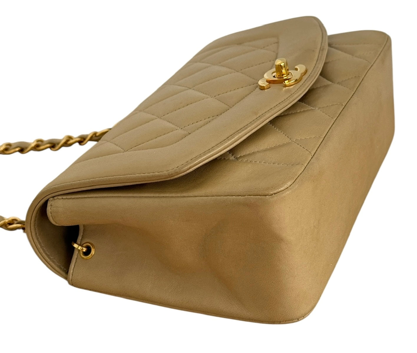Chanel Vintage 90s Beige Quilted Lambskin Small Diana Classic Flap Bag with 24K GPHW